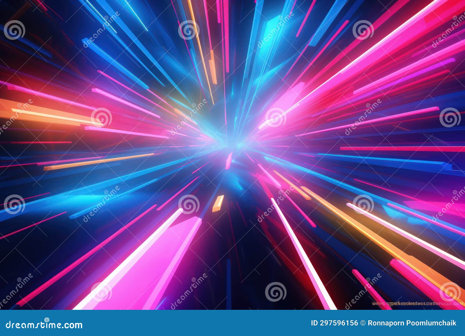 3d render, vibrant neon rays and glowing lines create abstract colorful background