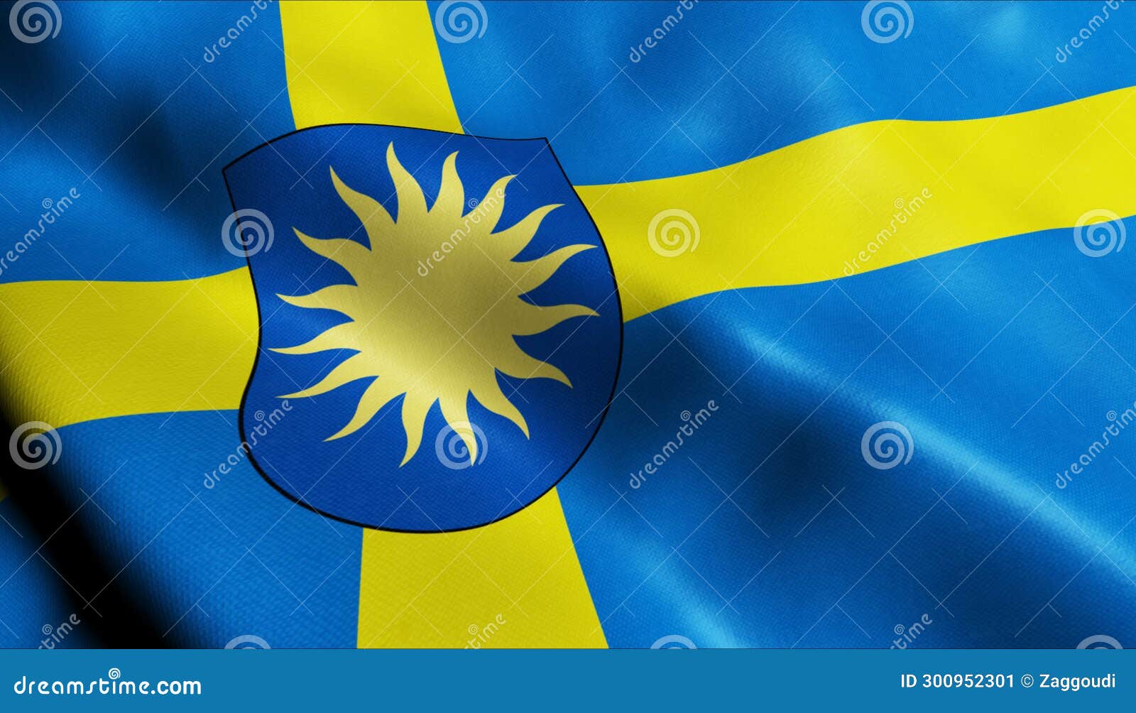 3d render waving sweden city flag of skovde closeup view