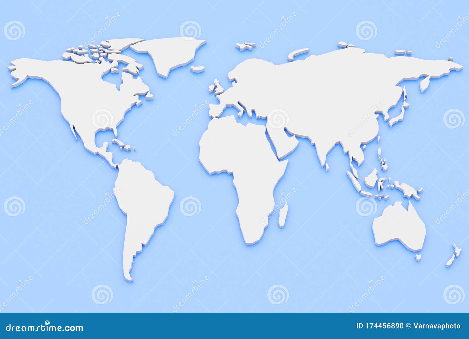 3d Render World Map White Continents on a Blue Background. Empty World