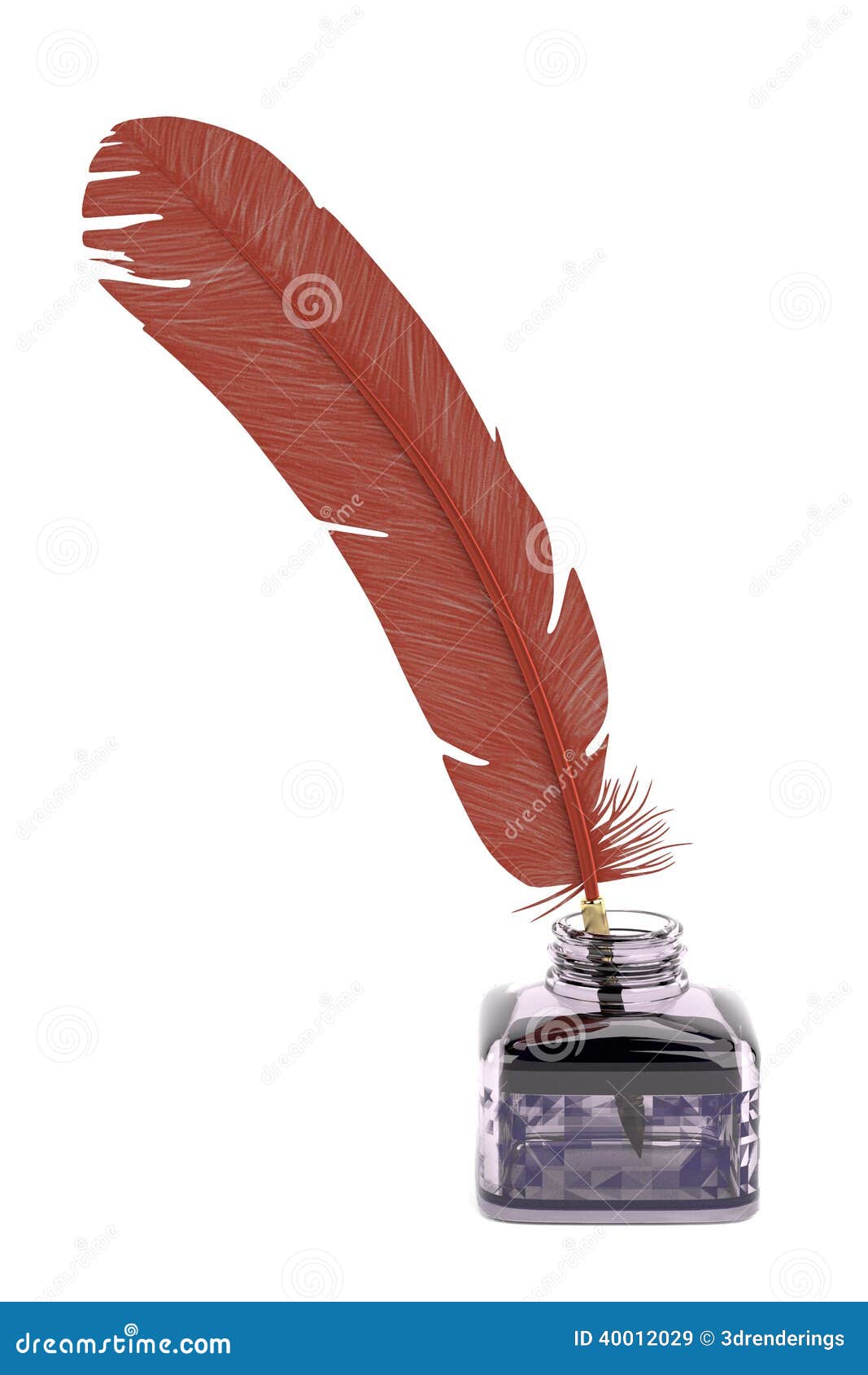 3d render of writing quill with inkpot