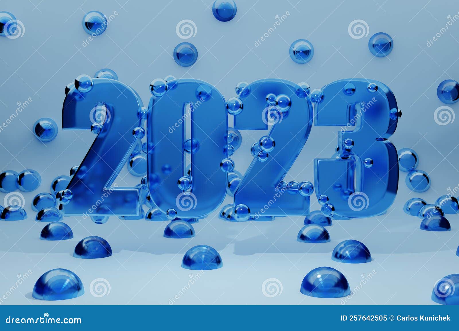 3d Render Year 2023 Blue Acrylic Letters with Background Stock
