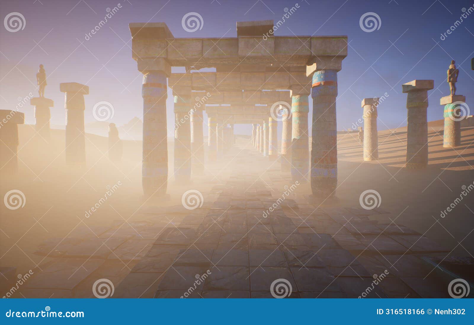 3d rendered background image of a cinematic fantasy egyptian temple in the desert