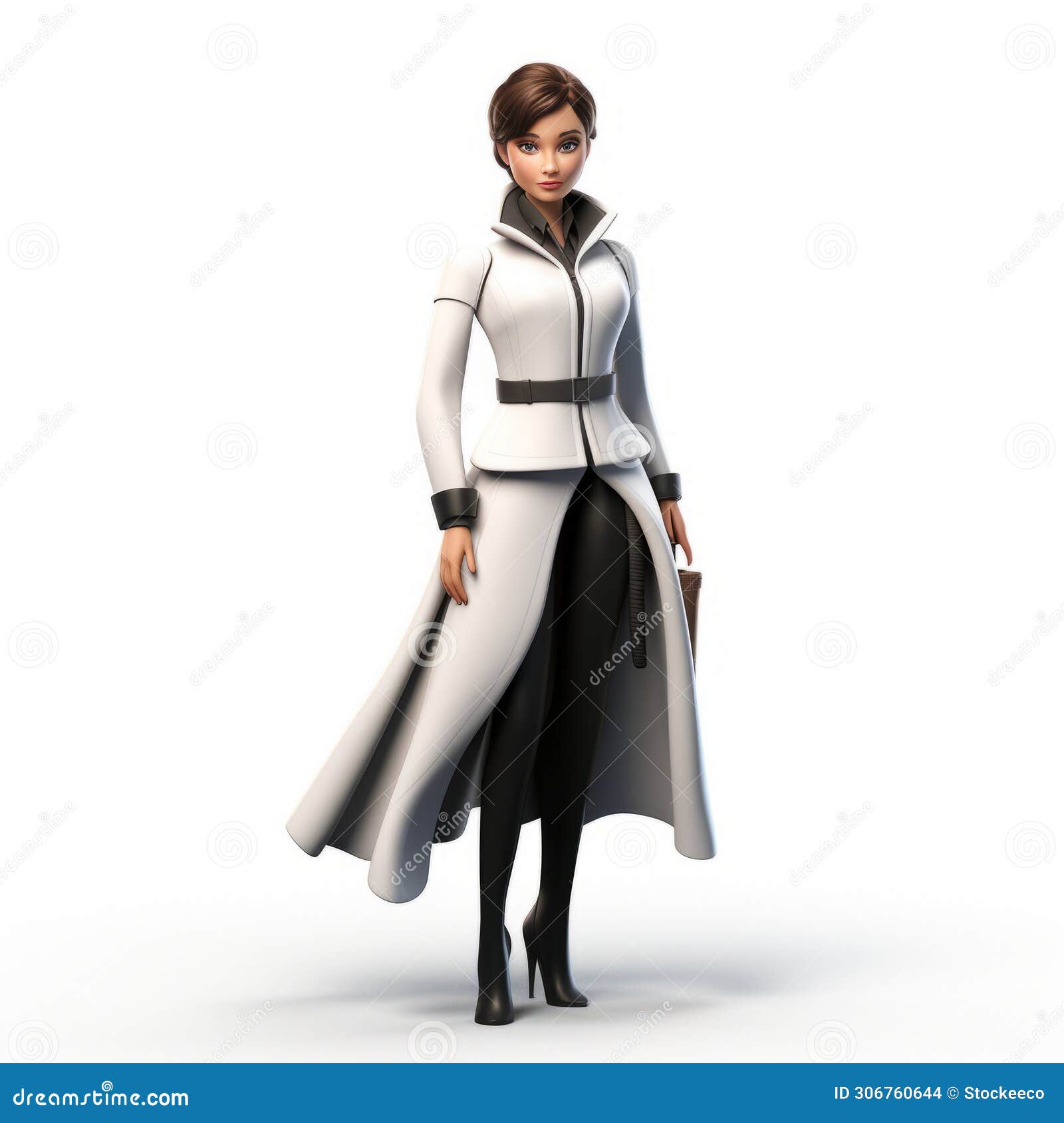 3d render cartoon of katniss with coat and short hair