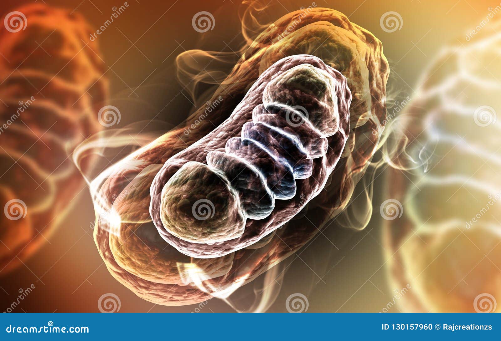3d Rendered Digital Illustration of Mitochondria in Colour Background Stock Illustration