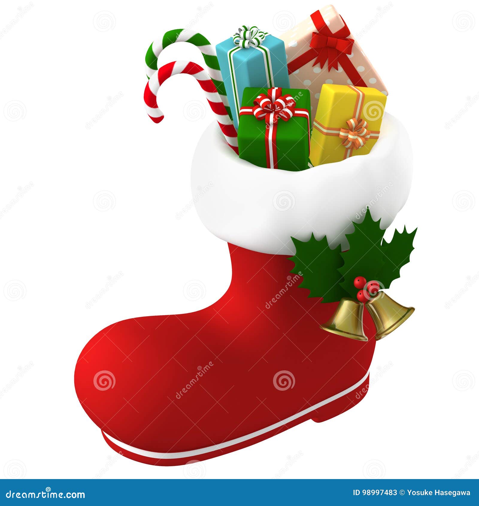 Santa Claus Boot Stuffed with Presents. 3D Illustration Stock ...