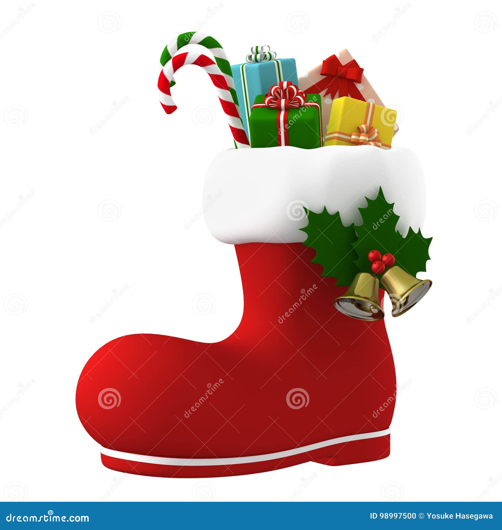 Santa Claus Boot Stuffed with Presents. 3D Illustration Stock ...