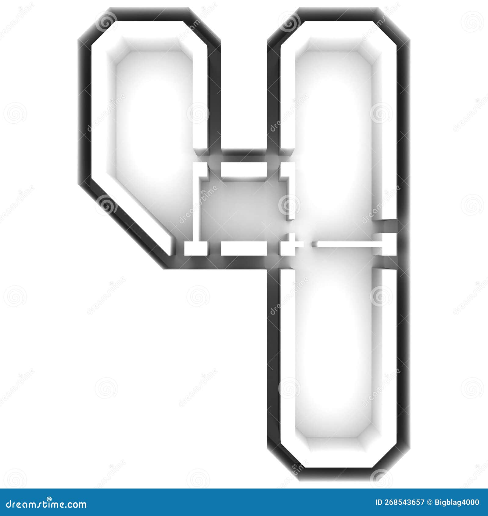 3d rendered .bulged-in effect number.indented art font.