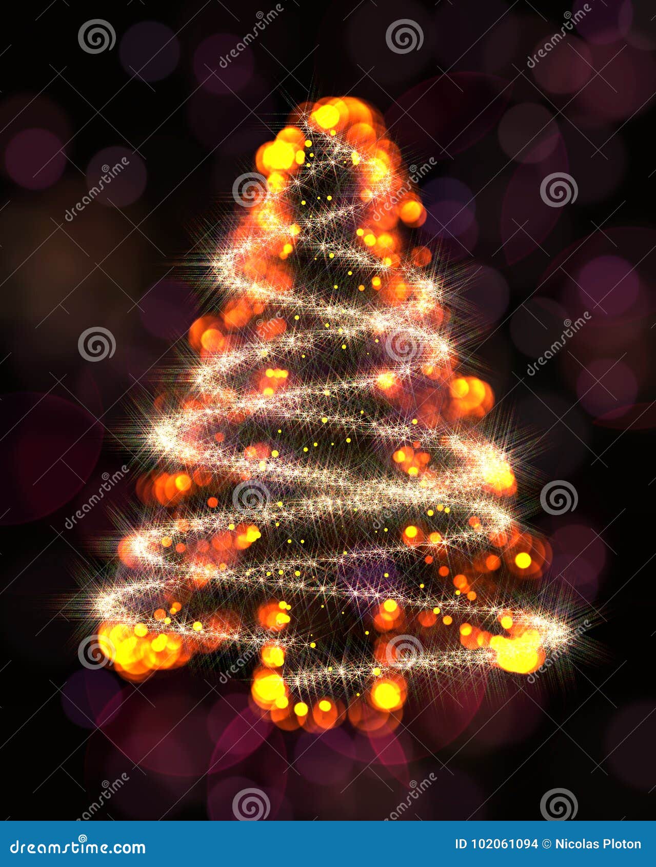 Christmas tree made of bokehs with a spiral of sparks Download preview