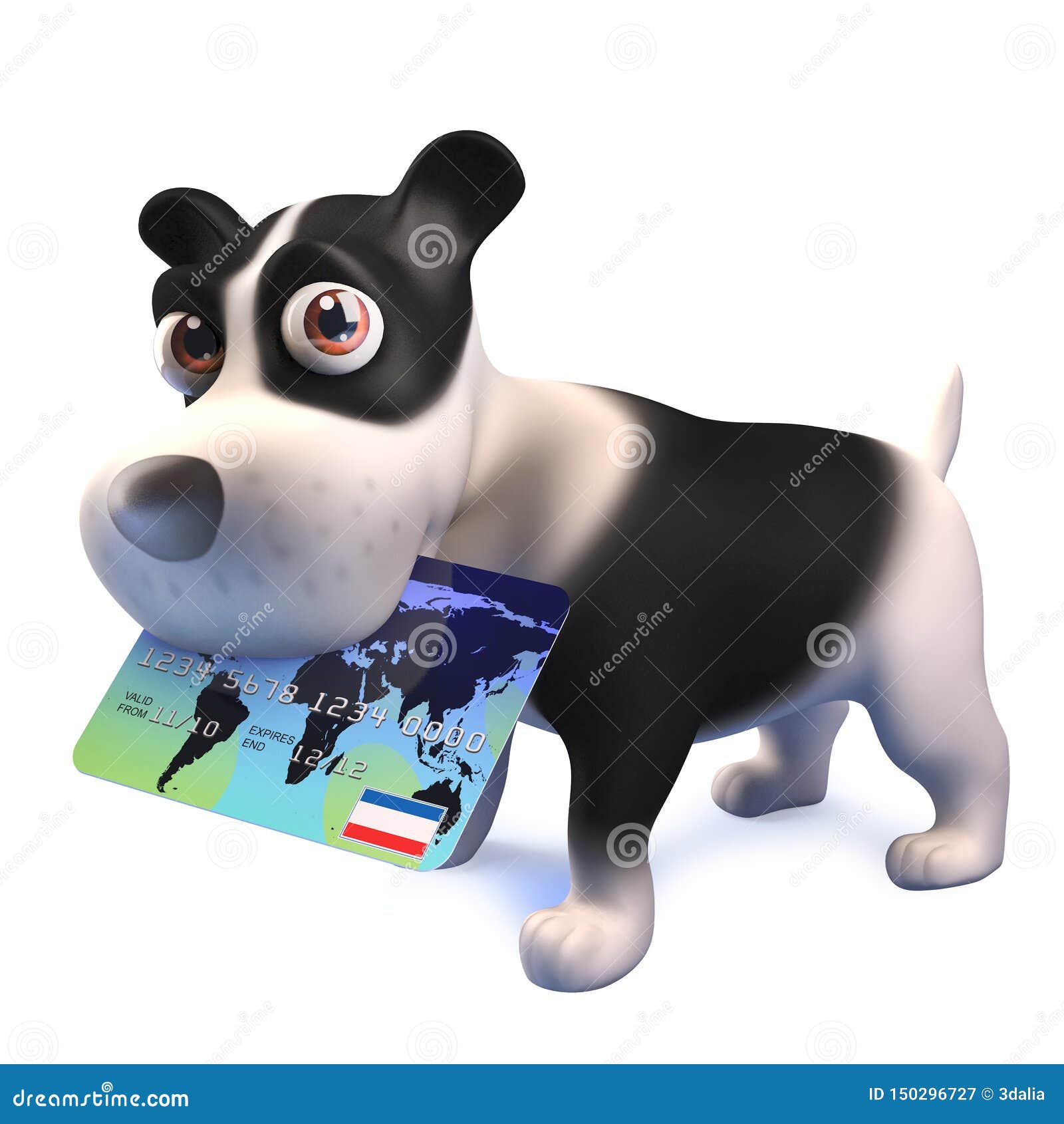 Funny Cartoon 3d Black And White Puppy Dog With A Credit ...