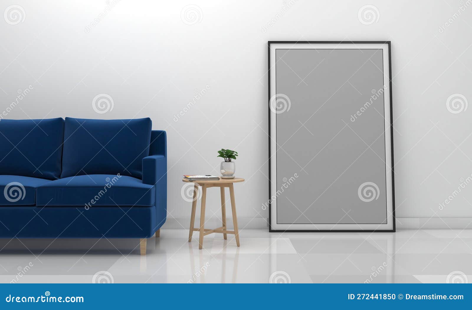 Modern Living Room Frame Mockup Sofa with Cushions and a Lamp Stock