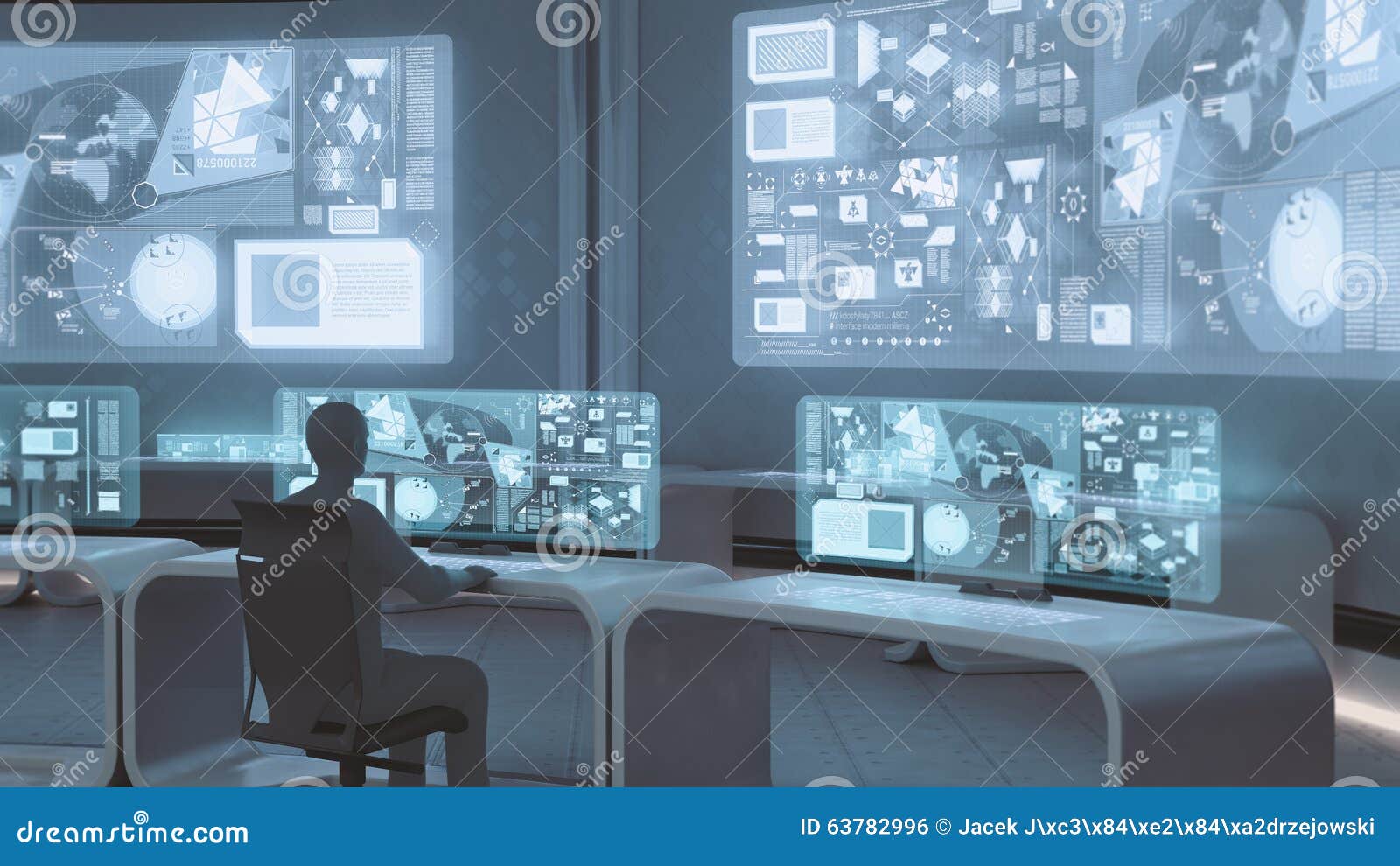 3d Rendered Modern Futuristic Command Center Interior With