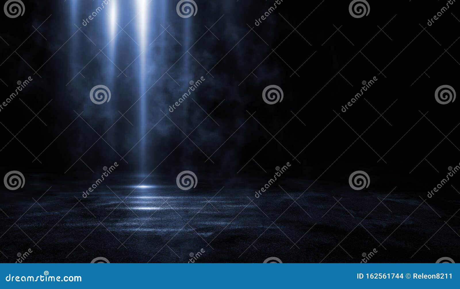 3D Rendering Abstract Dark Empty Scene, Blue Neon Searchlight Light ...