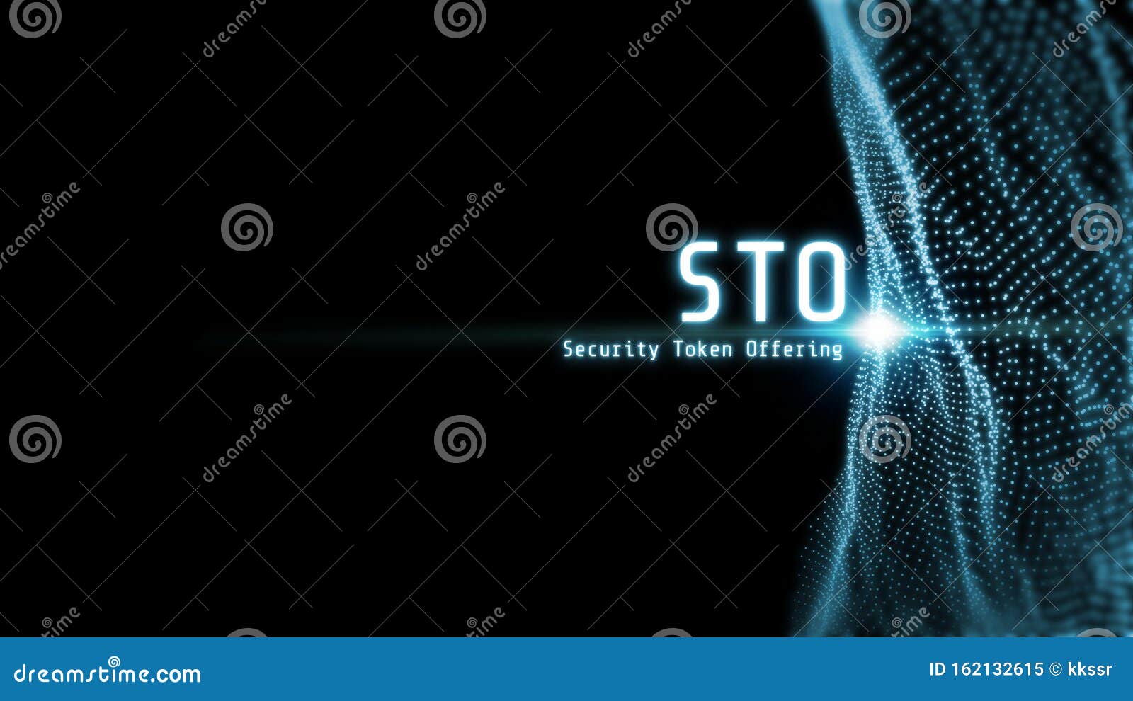 3d rendering of abstract network nodes connected with dots and line with text sto security token offering.