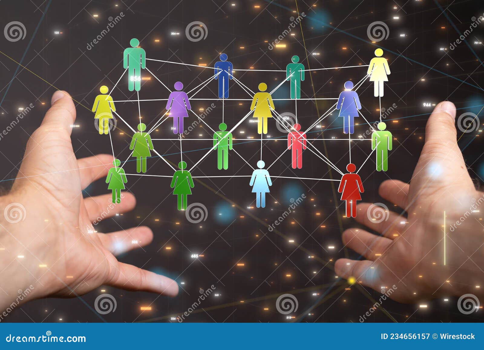 3D Rendering of an Abstract Technology Group and Social Network