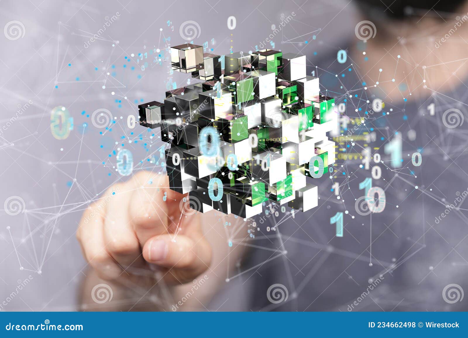 3D Rendering of an Abstract Technology Group and Social Network