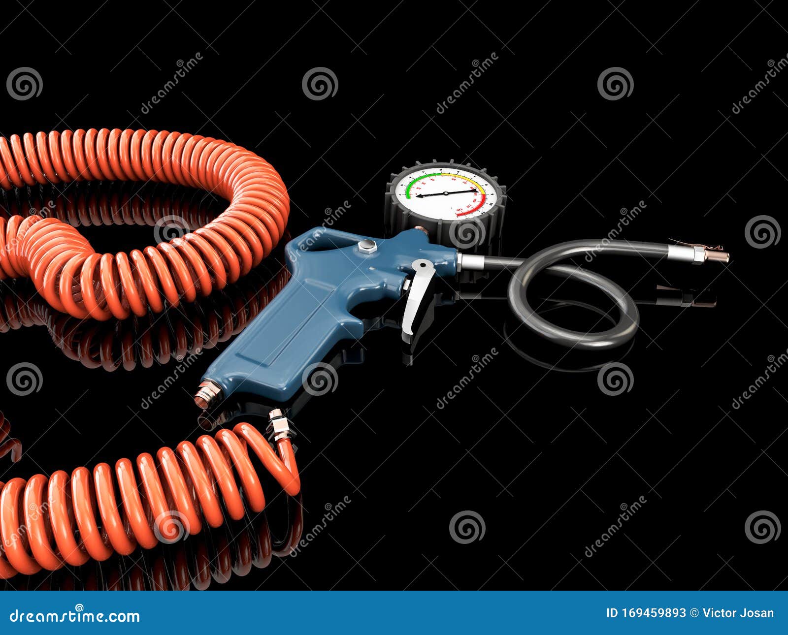 3d Rendering of Air Compressor Gun with Manometer Isolated on a Gray