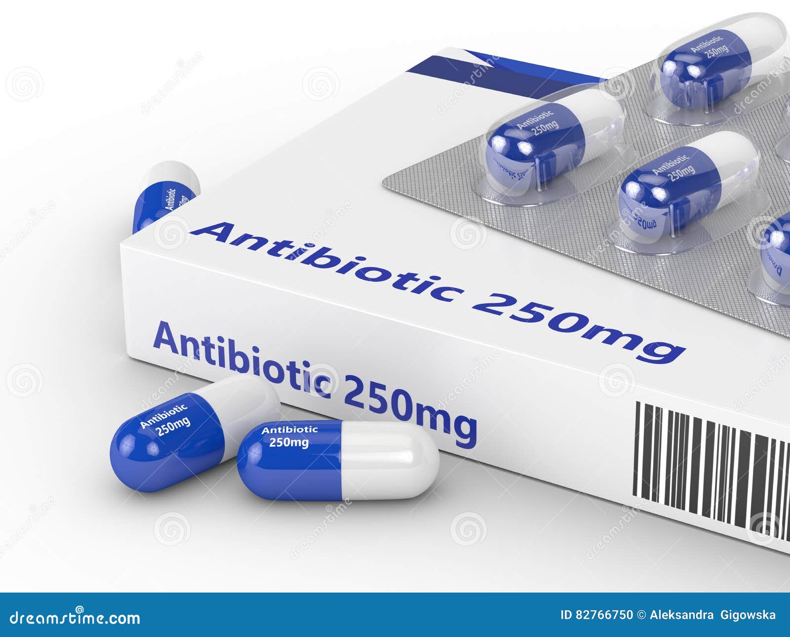 3d Rendering of Antibiotic Pills in Blister Pack Over W Stock
