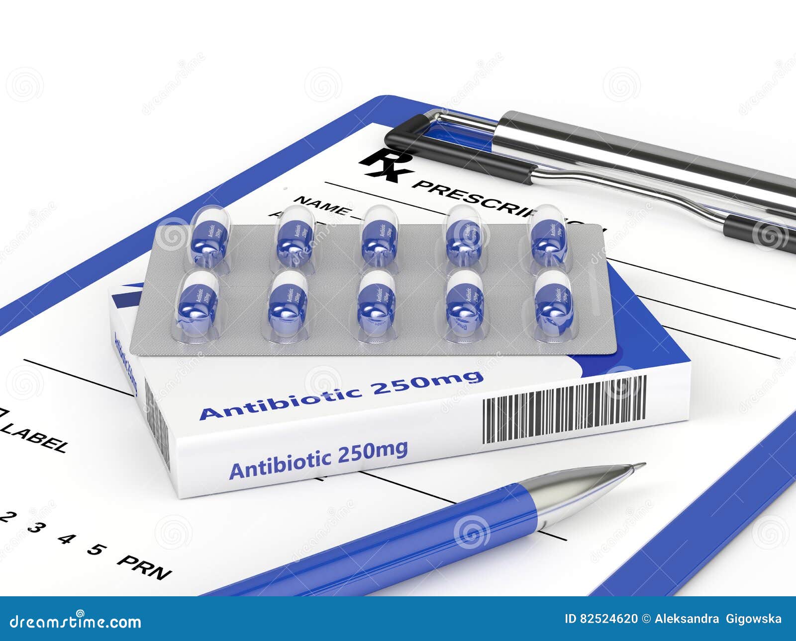 3d Rendering of Antibiotic Pills in Blister Pack with Prescription