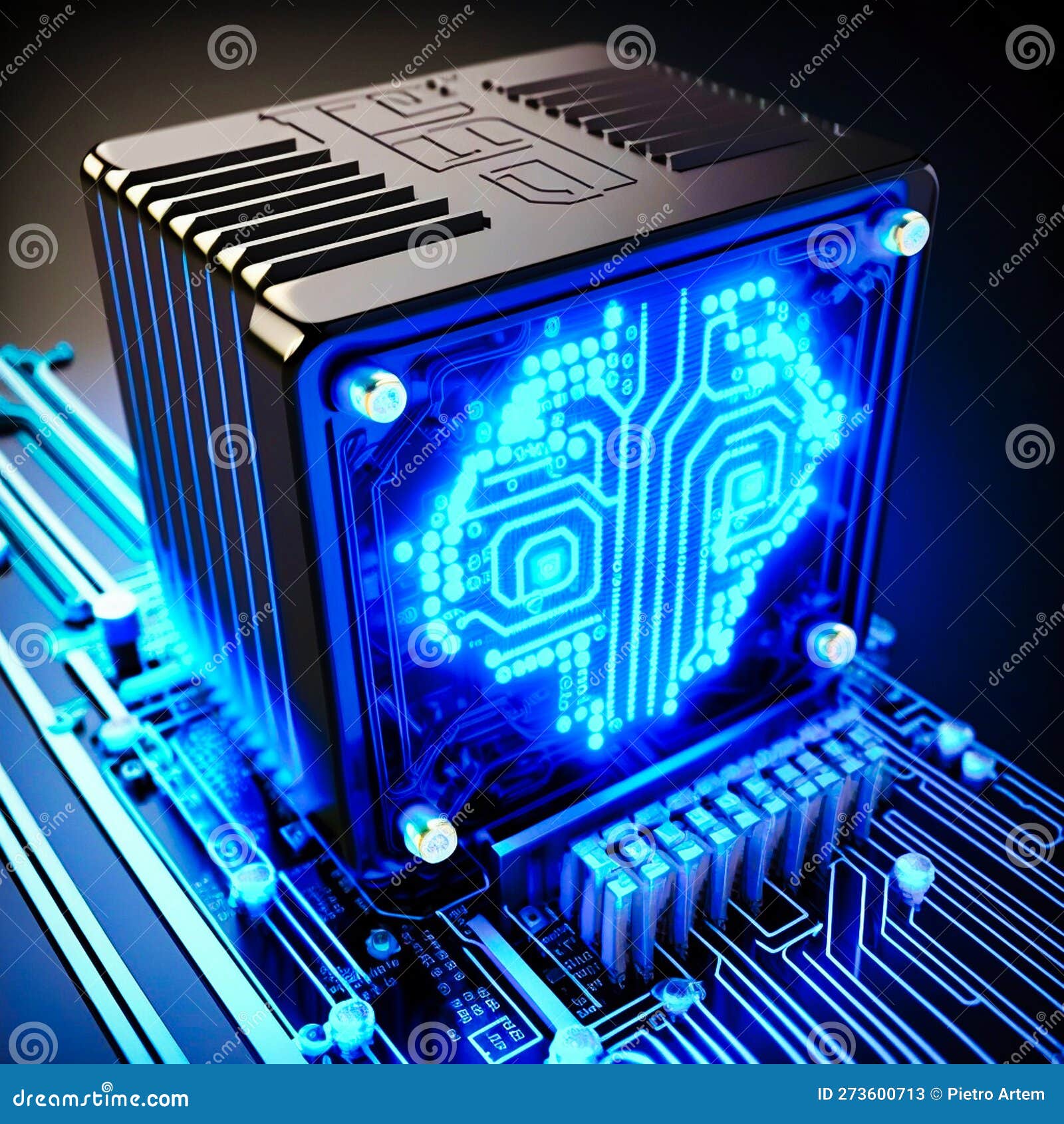 3D Rendering of Artificial Intelligence Hardware, Generative AI Stock
