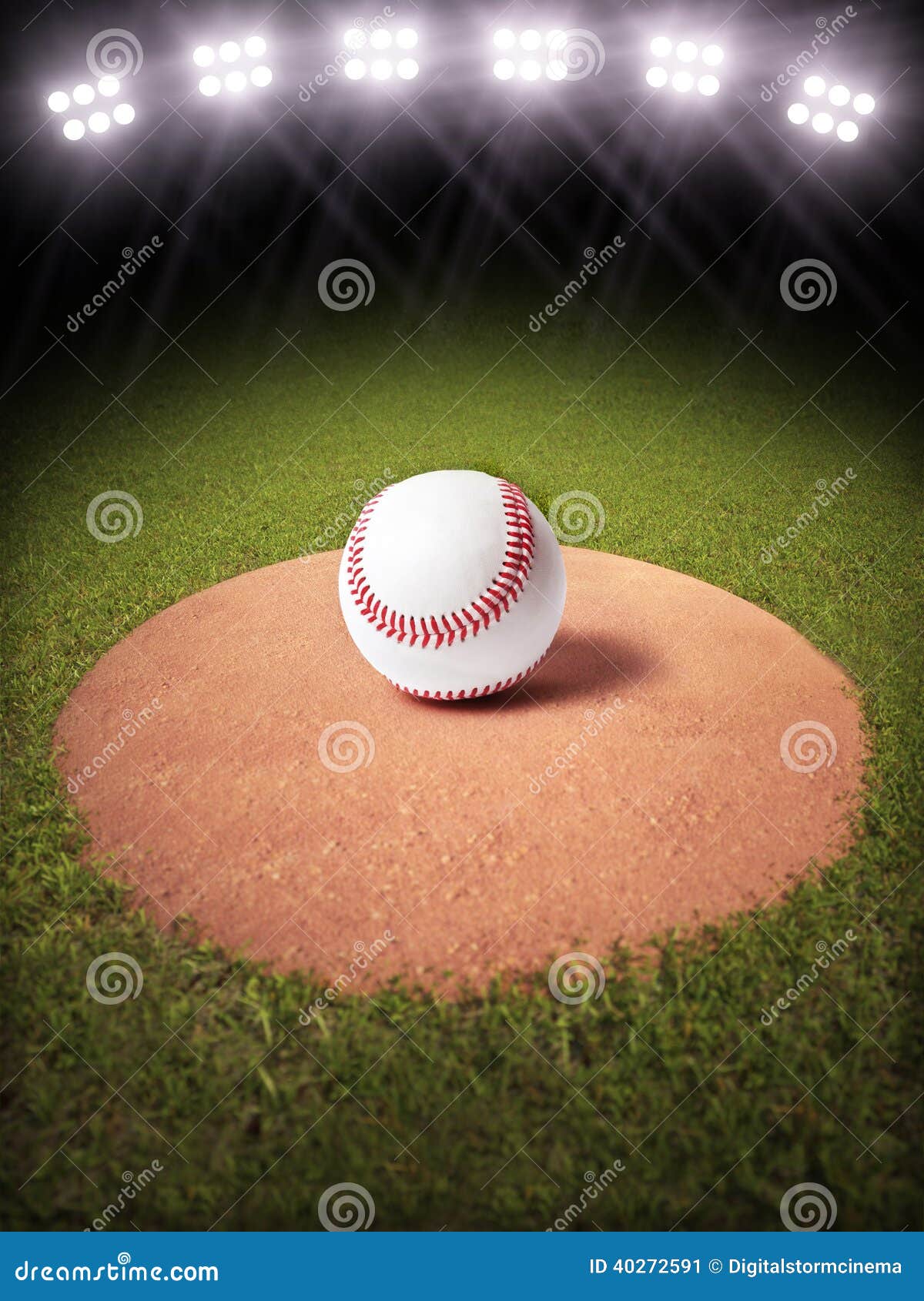 3d Rendering of a Baseball on a Pitchers Mound of Lighted Baseball