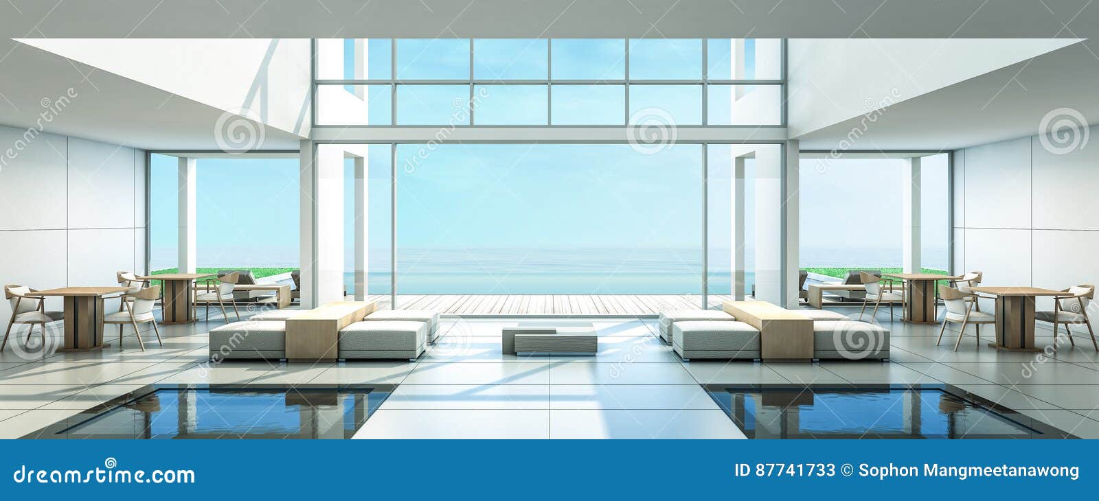 3d rendering beach villa dinning room