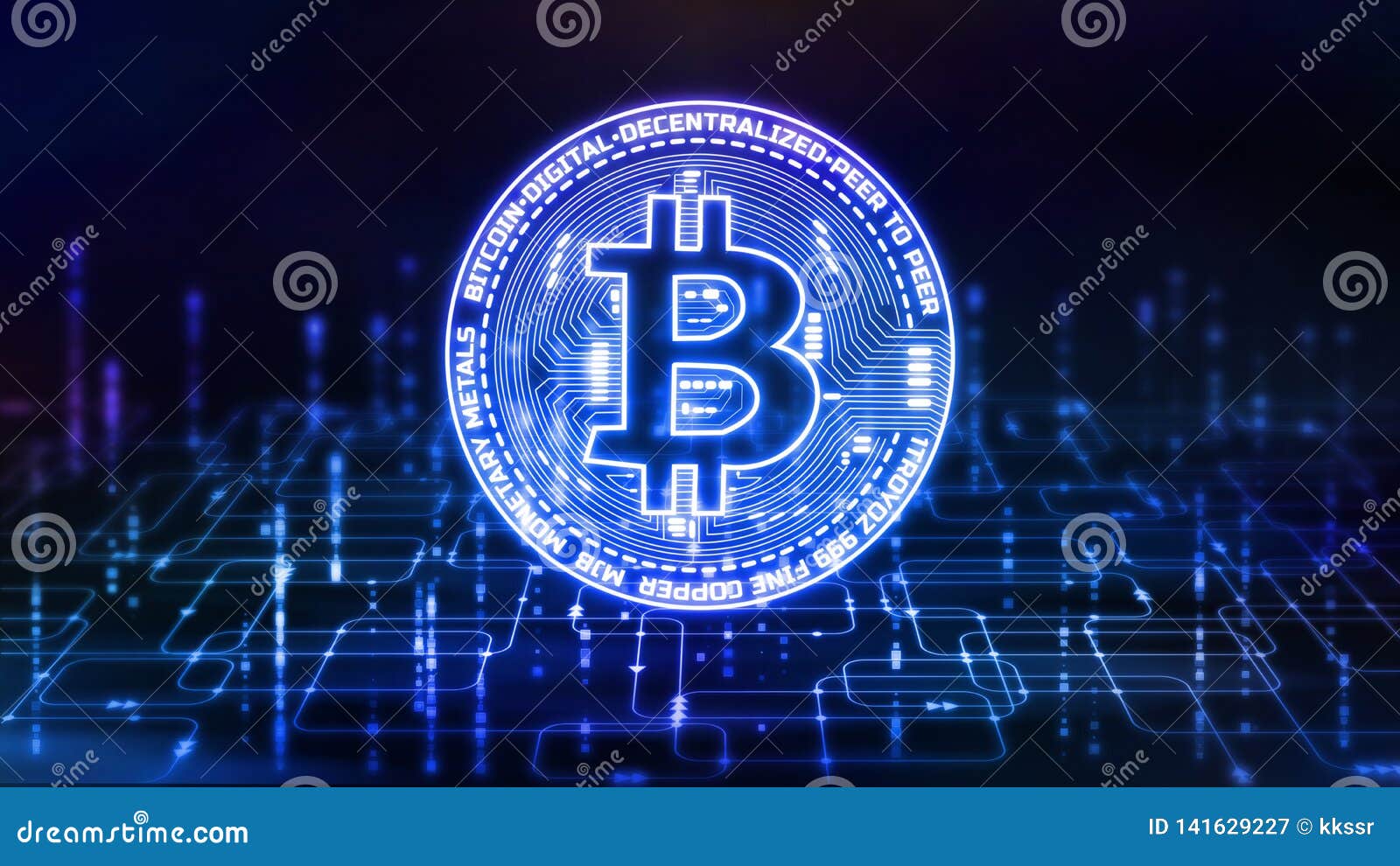 3D Rendering of Bitcoin BTC on Abstract Computer Software Programming Flow  Chart Background. Stock Illustration - Illustration of coin, block:  141629227