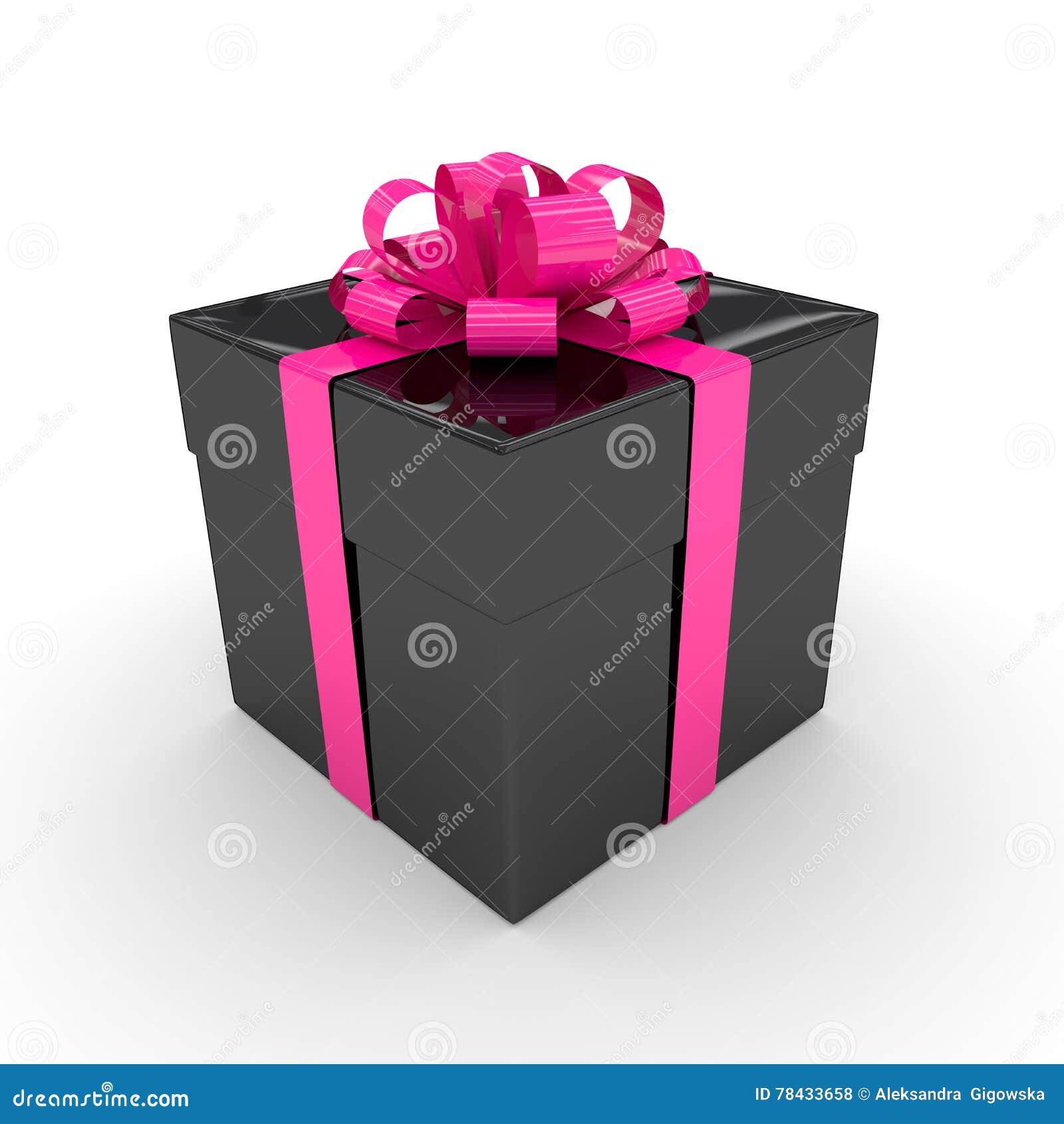 3d Rendering of Black Gift Box with Pink Ribbon Over Wh Stock