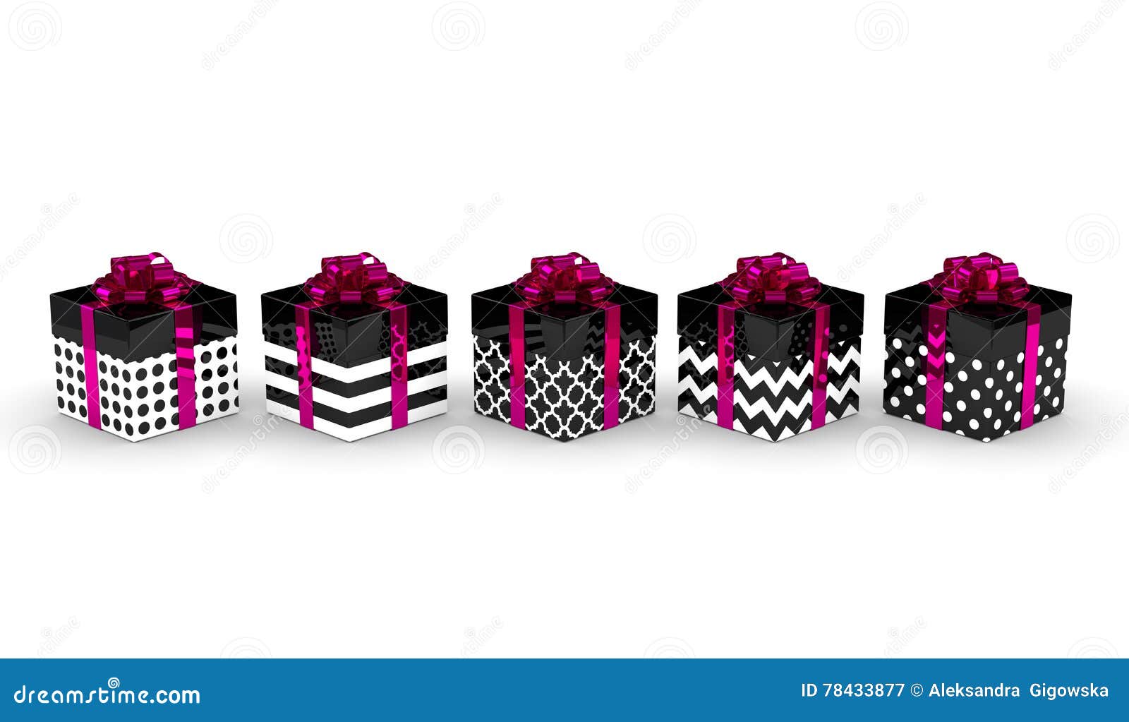 3d Rendering of Black Gift Boxes with Pink Ribbons Over Stock
