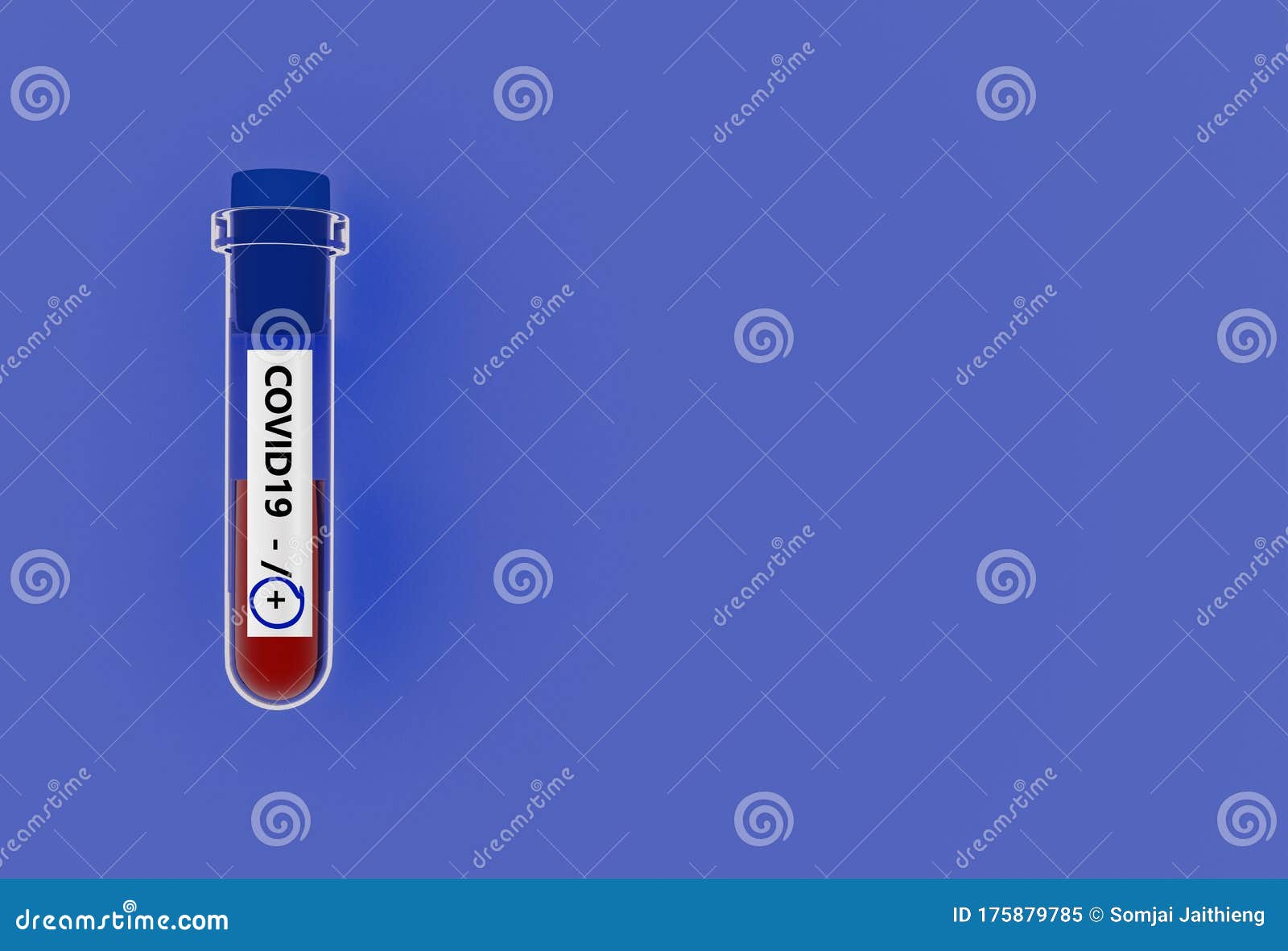 3d Rendering Blood Test Tube Isolated On Blue Background Stock