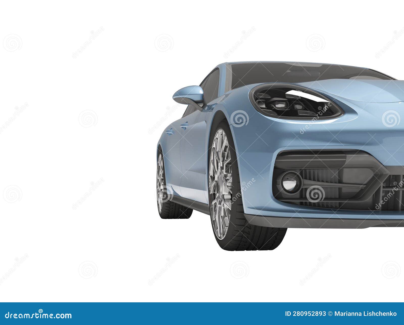 3D Rendering of Blue Sports Car on White Background No Shadow Stock Illustration Illustration