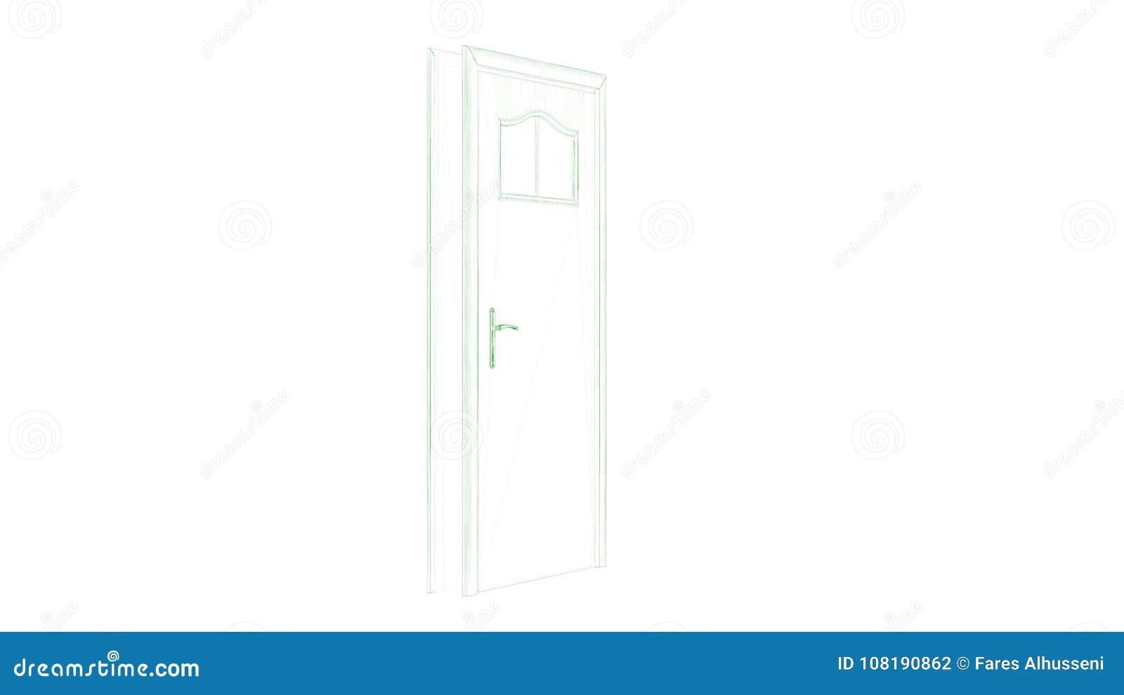 3d Rendering Of A Blueprint Door Isolated On White Stock 