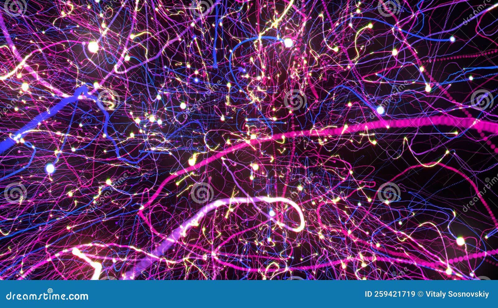 3D Rendering of Bright Multicolored Particles Fill the Space with Jets