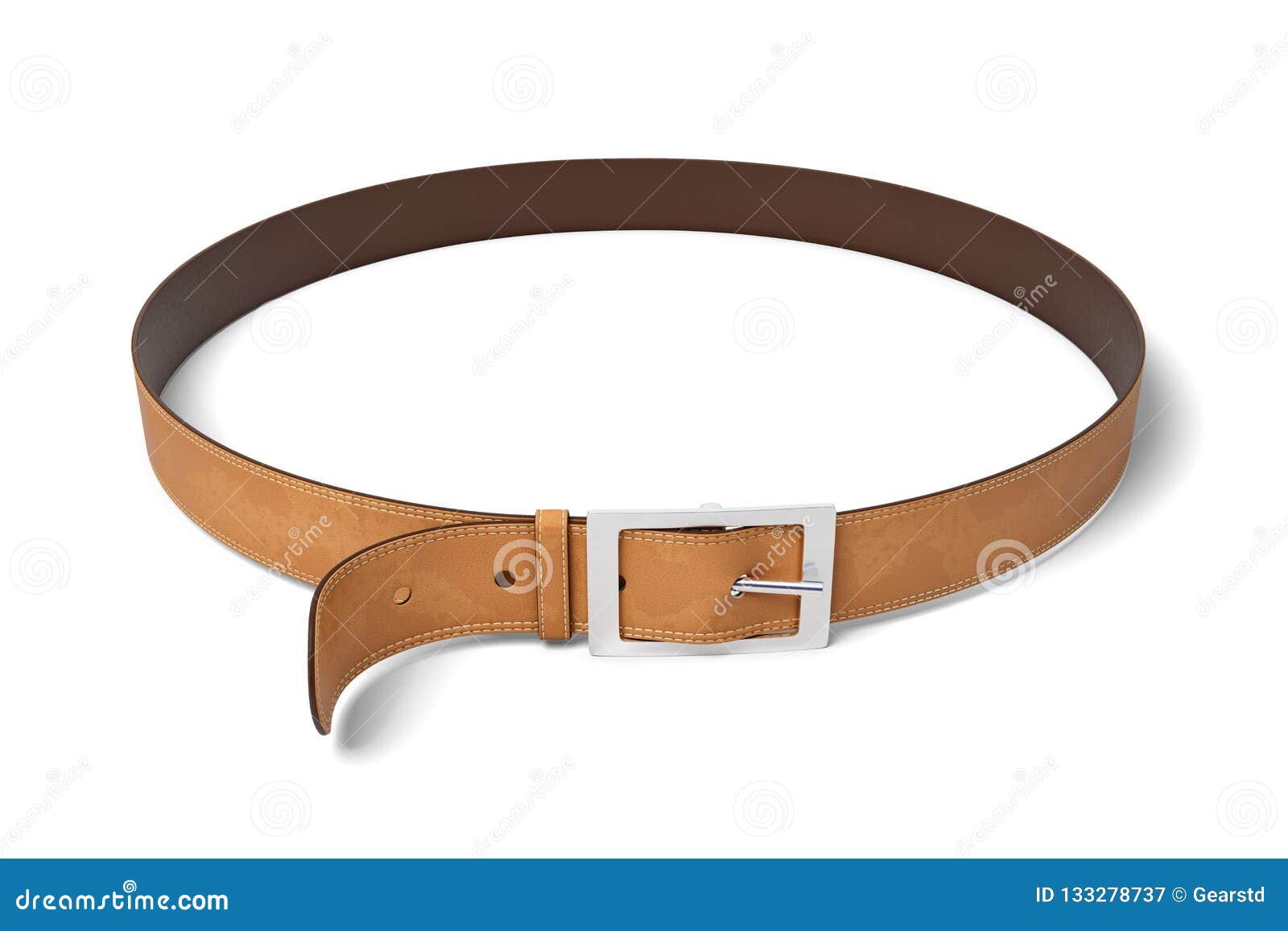 3d Rendering of Brown Leather Belt with Metal Buckle Isolated on White ...