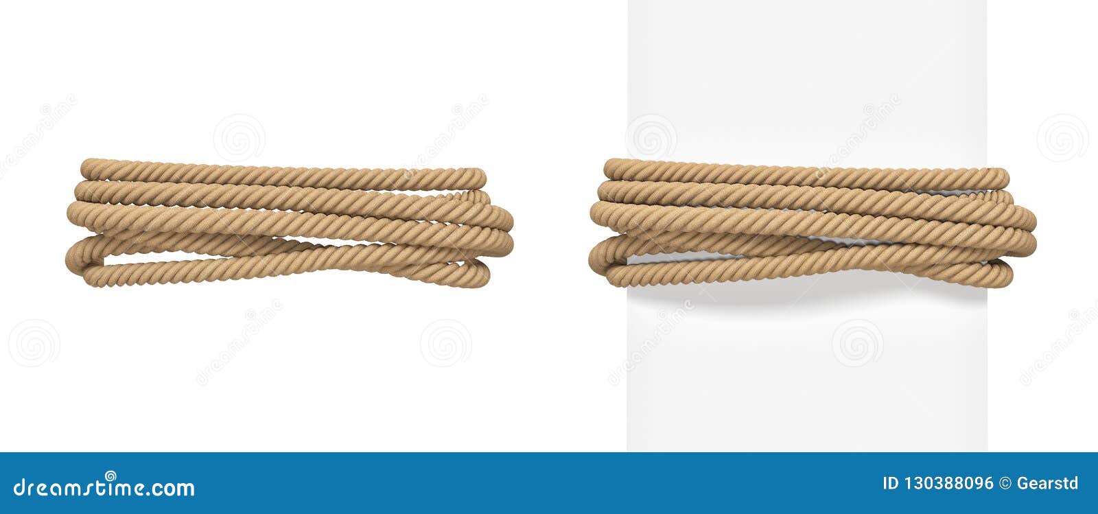 3d Rendering of Brown Rope Bound Around a Wide White Post and