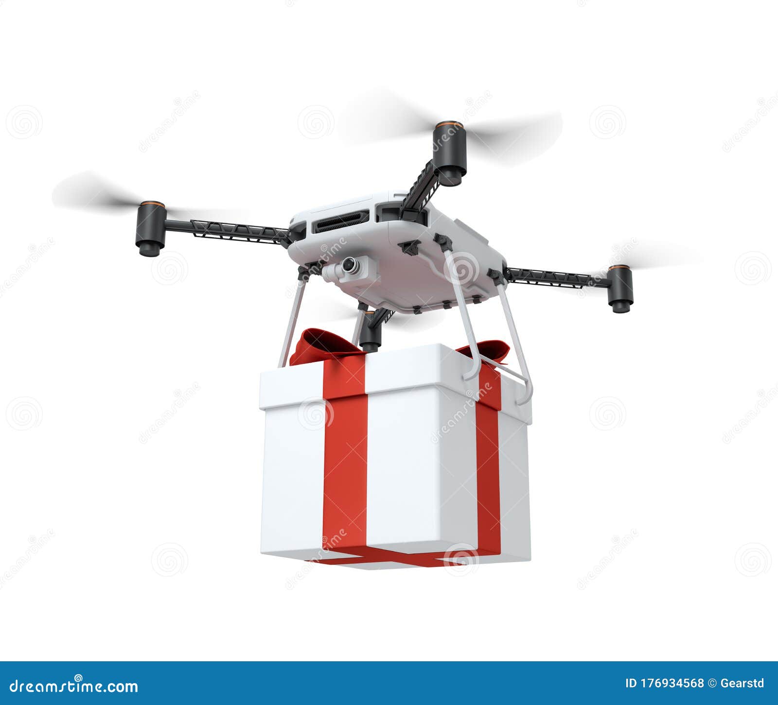 3d Rendering of Camera Drone Carrying Big White Gift Tied with Red Ribbon  Isolated on White Background. Stock Illustration - Illustration of city,  holiday: 176934568