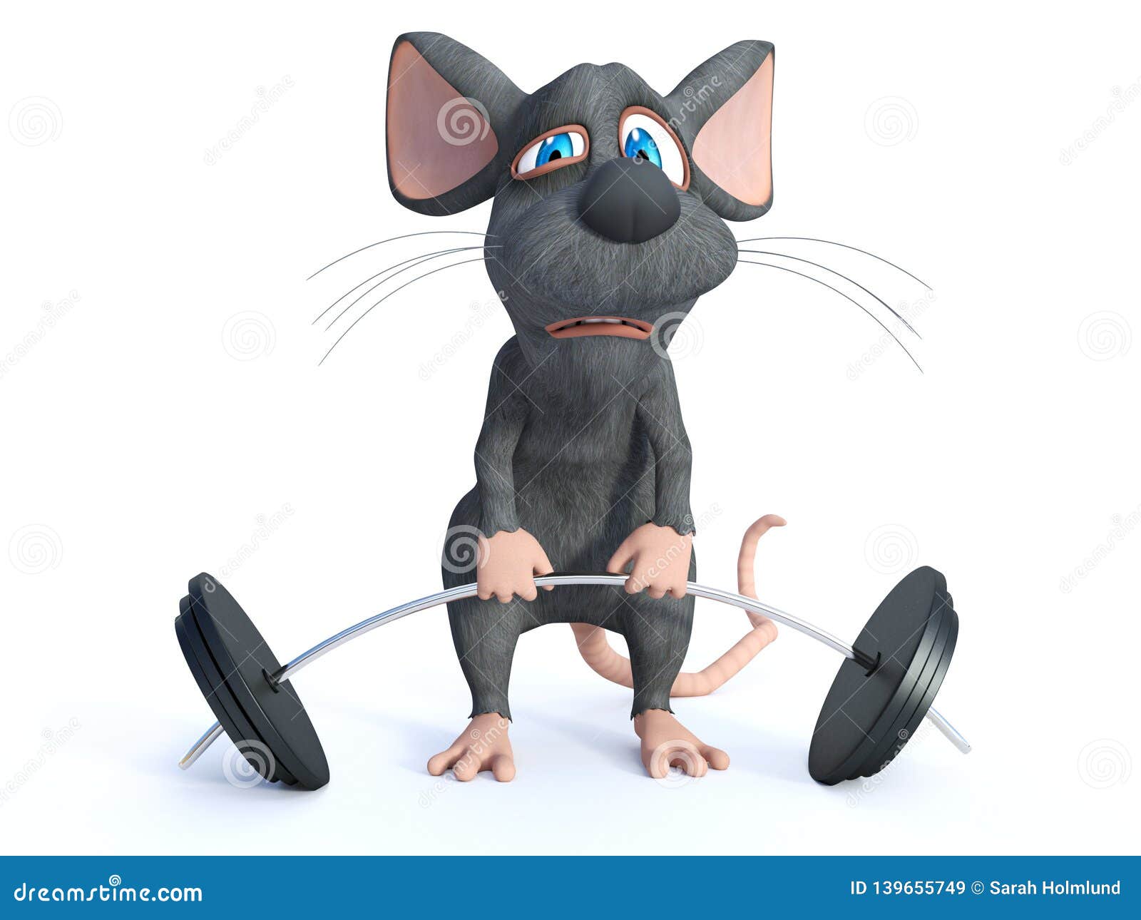 3d rendering of a cartoon mouse doing a workout with a barbell