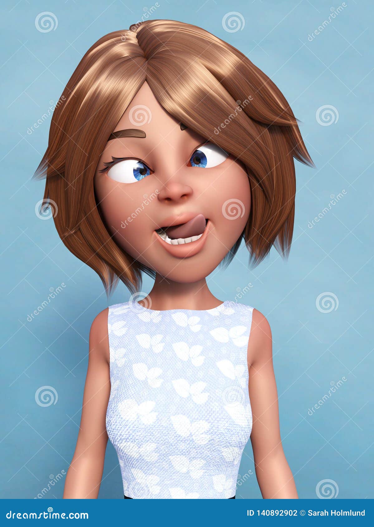 3D Rendering of a Cartoon Woman Doing a Silly Face Stock Illustration -  Illustration of face, blue: 140892902
