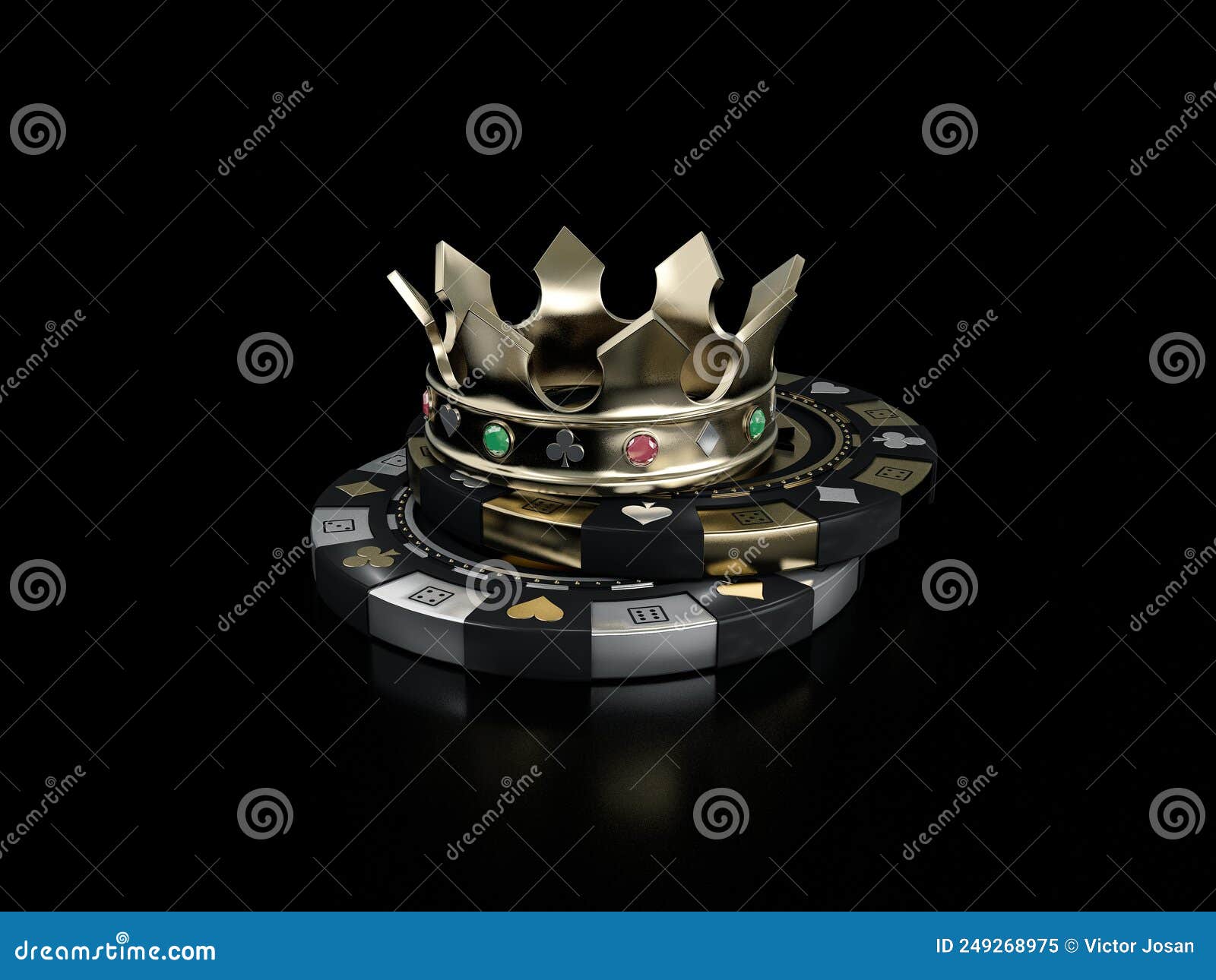 3d Rendering of Casino Motion Chips with Poker Crown. Clipping Path