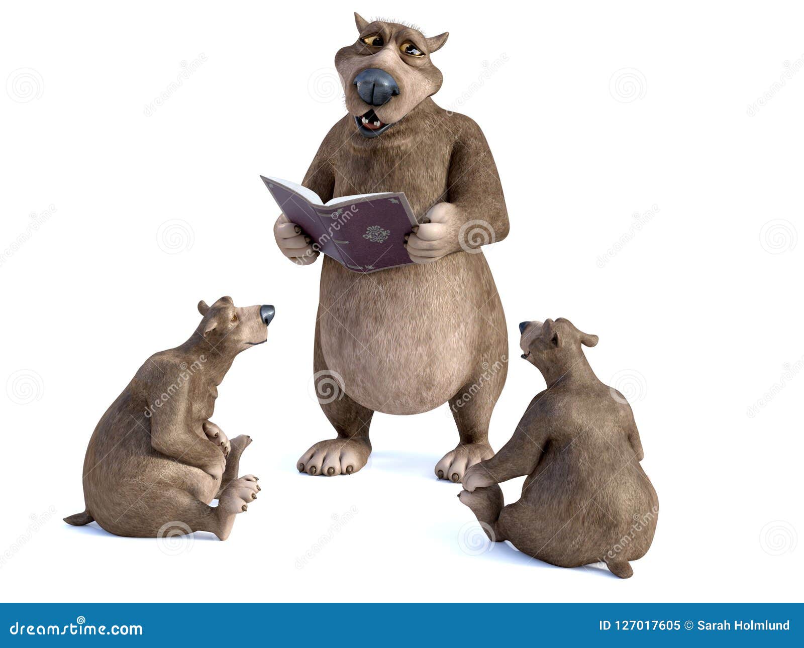 3d rendering of cartoon bears having a storytime.