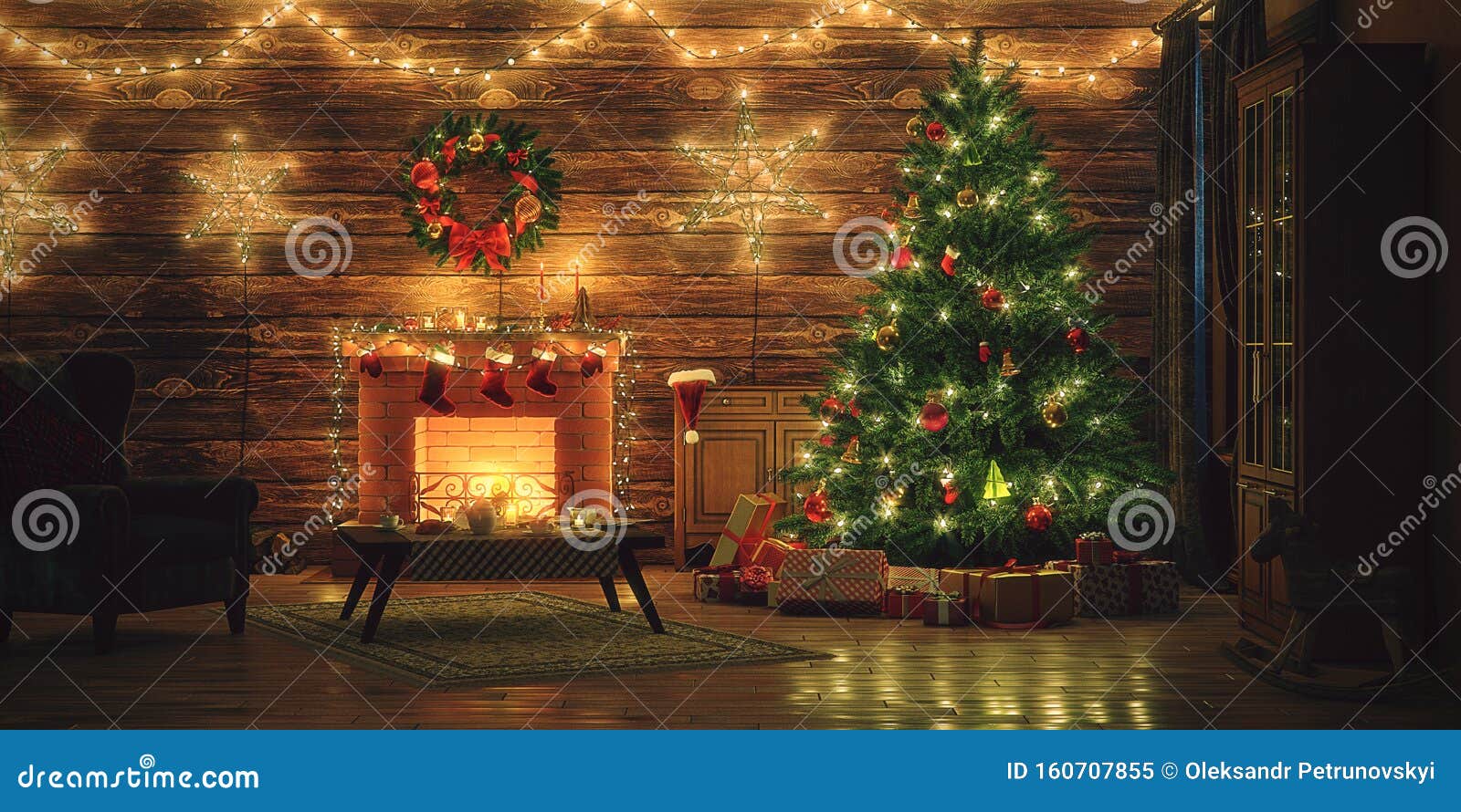 3D Rendering Christmas Interior Stock Illustration Illustration of
