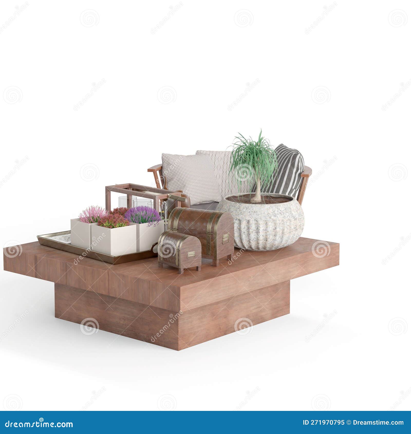 The Coffee Table Has Two Potted Plants on it, 3d Rendering Stock