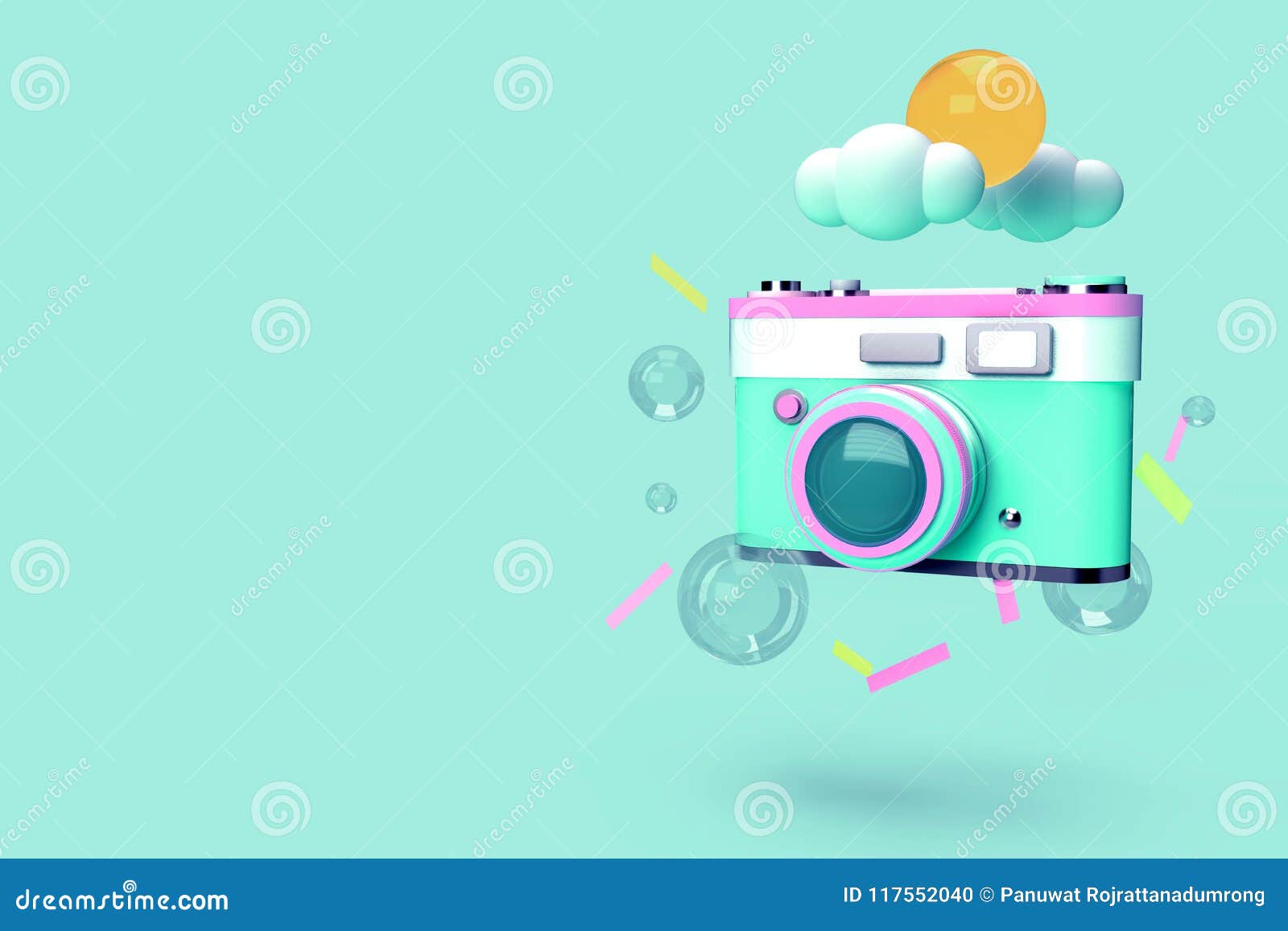 3d Rendering Colorful Camera with Summer Concept Stock Illustration