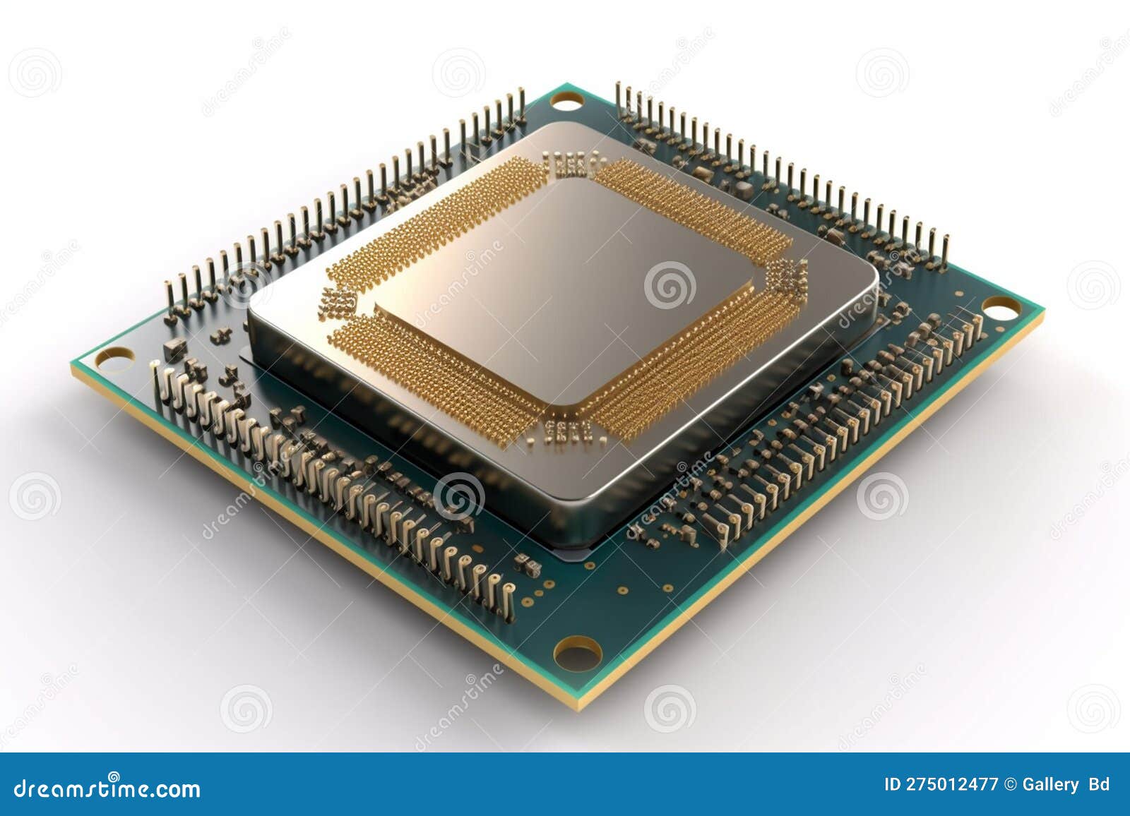 3d rendering of a computer chip on a white background with reflection