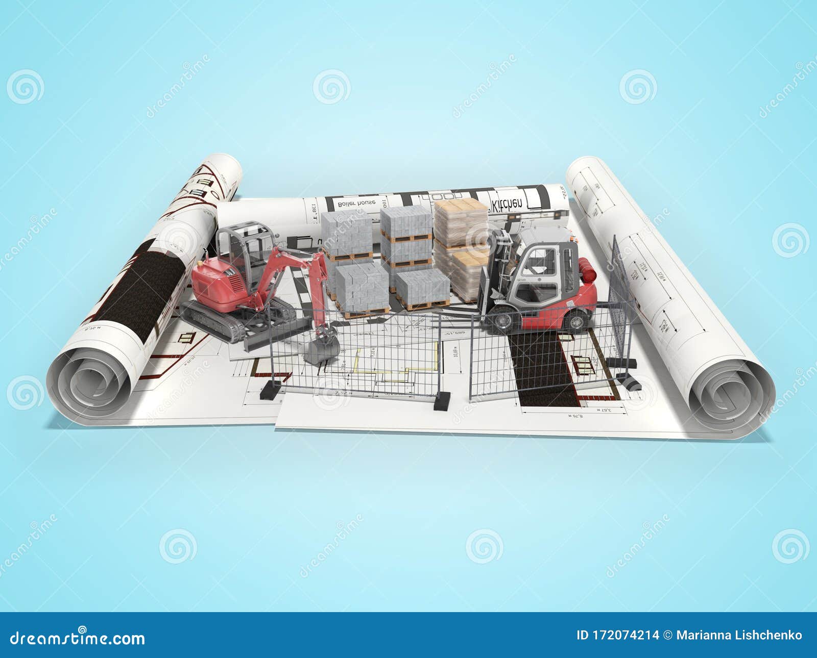 3d Rendering Concept of Building Plot in the Drawings with Construction