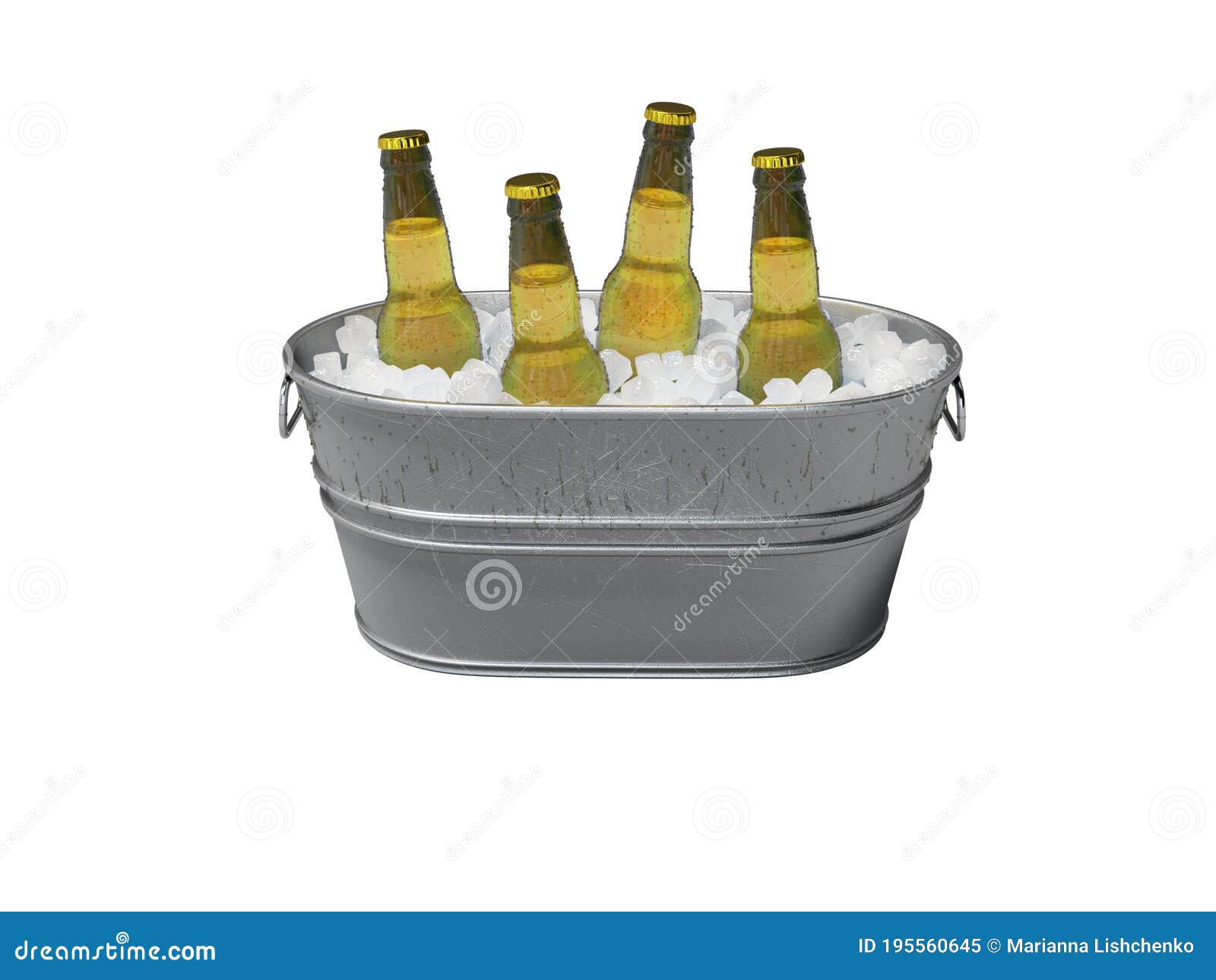 3d Rendering Concept of Chilled Alcohol in Bucket with Ice on White