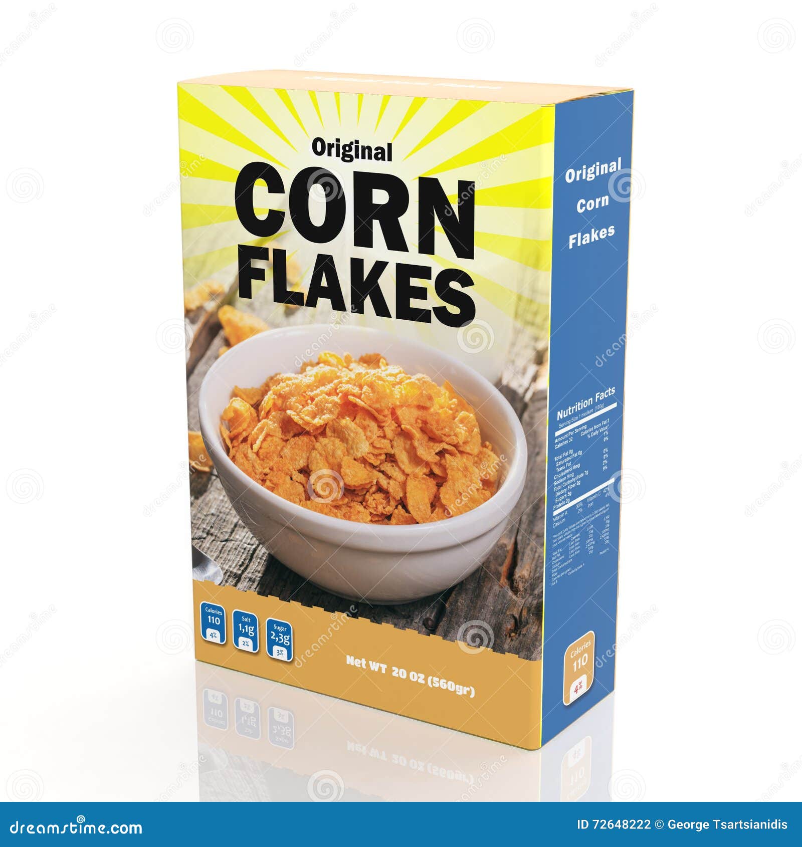 3D Rendering of Corn Flakes Paper Packaging Stock Illustration