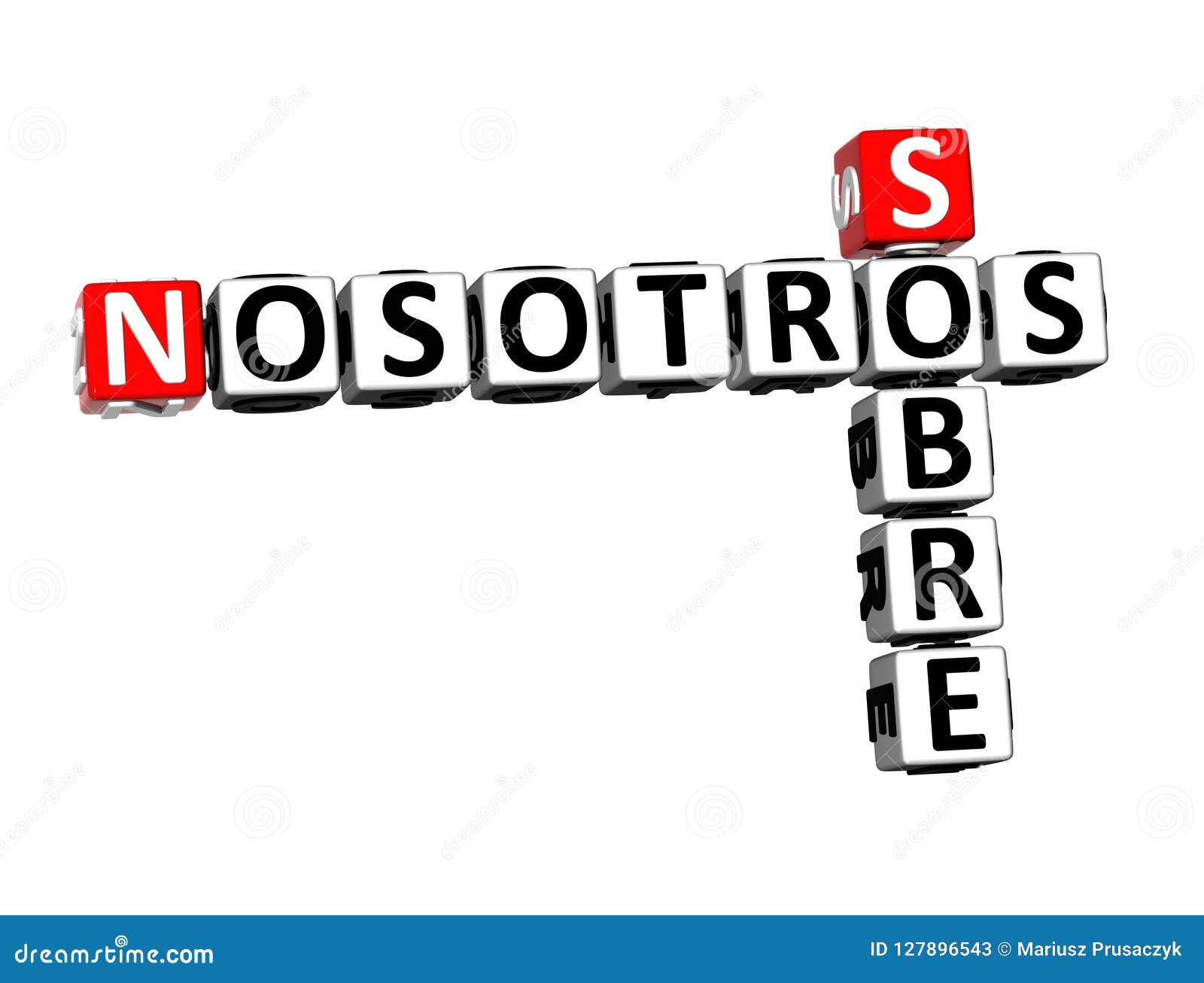 3d rendering crossword sobre nosotros word over white background