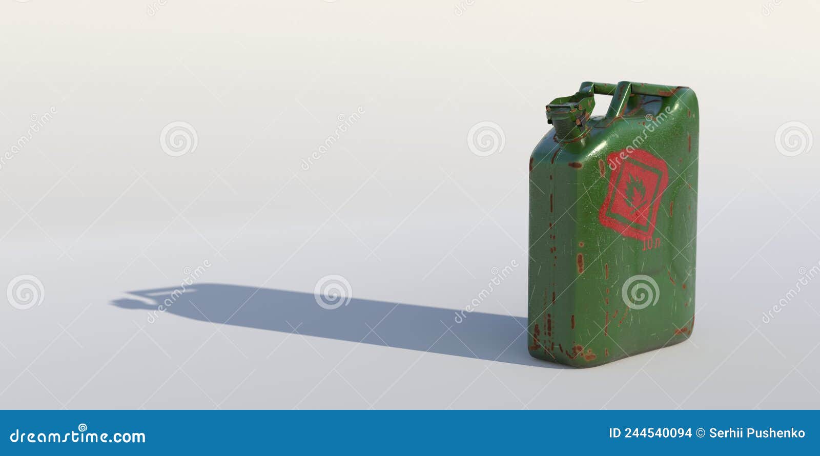 3D Rendering. Dark Green Canister Isolated on a Light Surface with