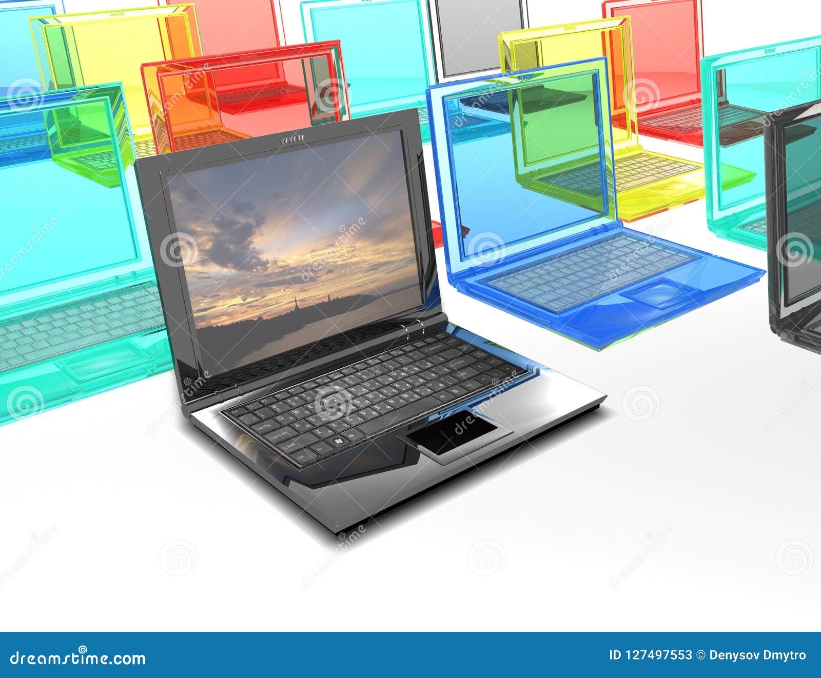 Laptops. Multicolored Laptops. Laptop Advertising. 3D Render of