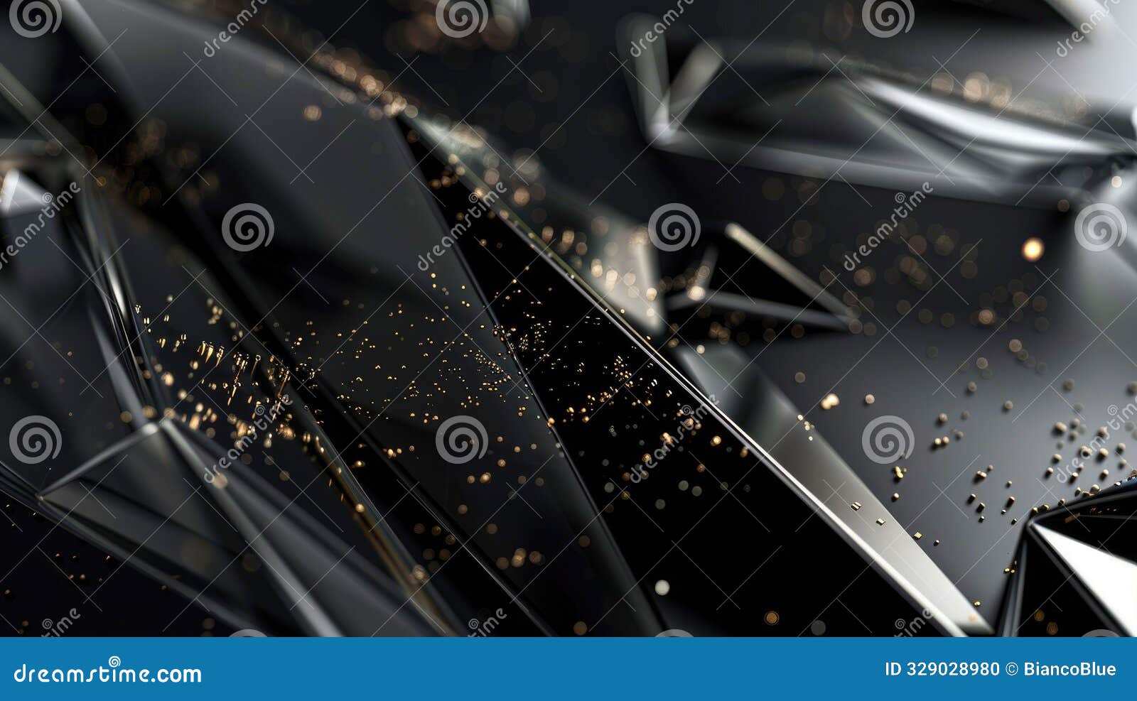 3d rendering of a dark metallic surface with sharp edges and glittering particles aig535